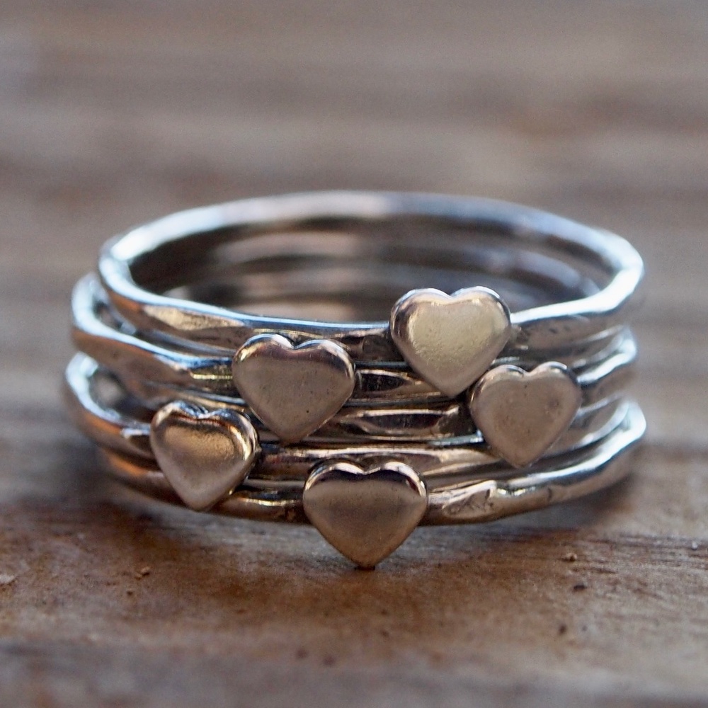 Silver, Heart, Stacking Rings
